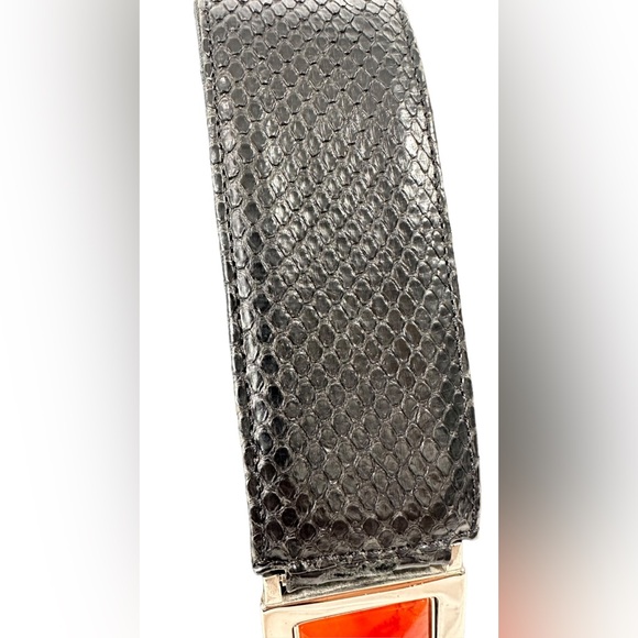 Vintage GIANNI VERSACE black canvas shoulder bag snake trim with duster - Picture 13 of 16